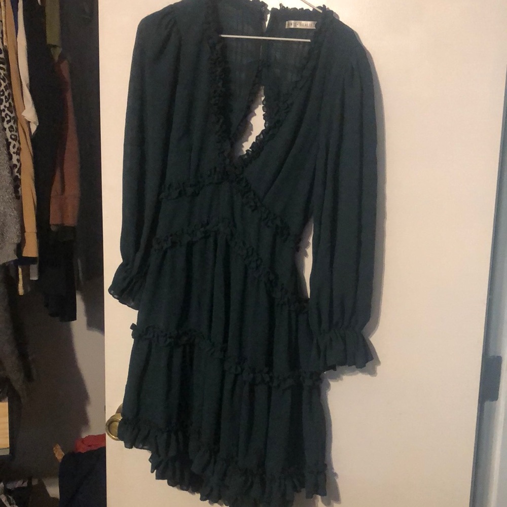 Green open back dress